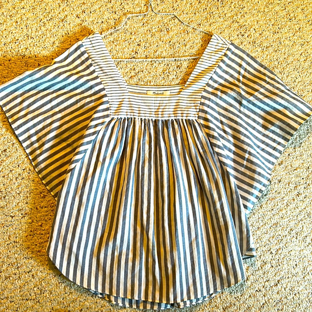 Madewell cotton top with light blue stripes.